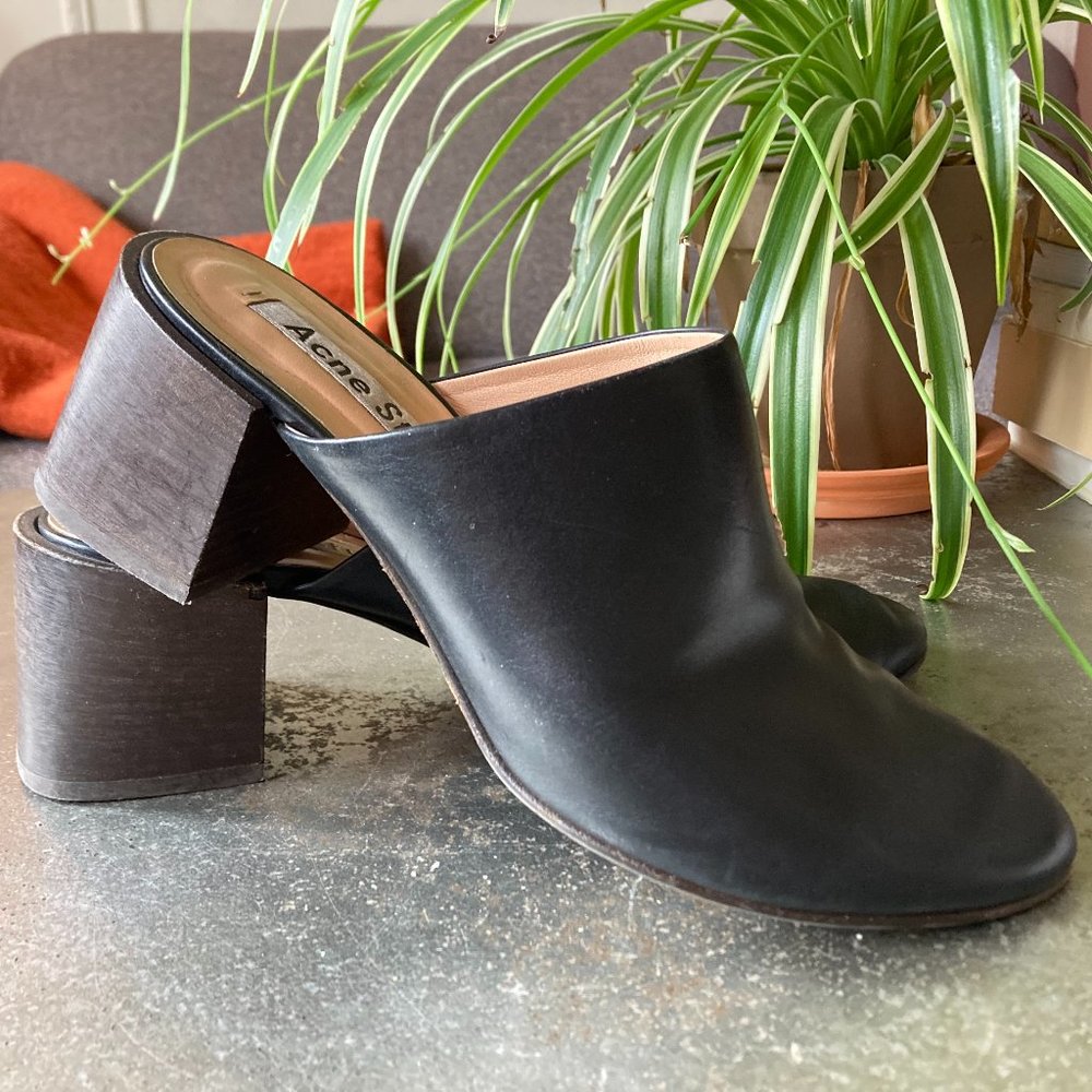 Acne Studios Black Leather Sil Block Heel Mule
